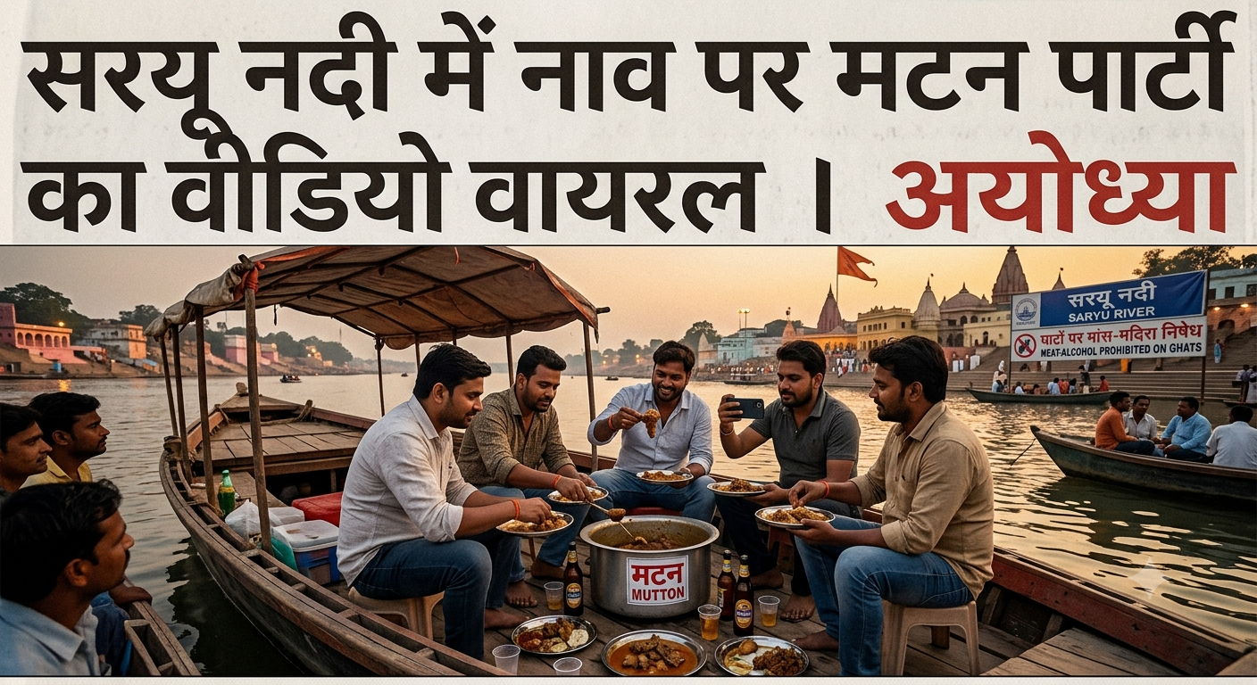 1784602337202 - सरयू नदी में नाव पर मटन पार्टी का वीडियो वायरल।