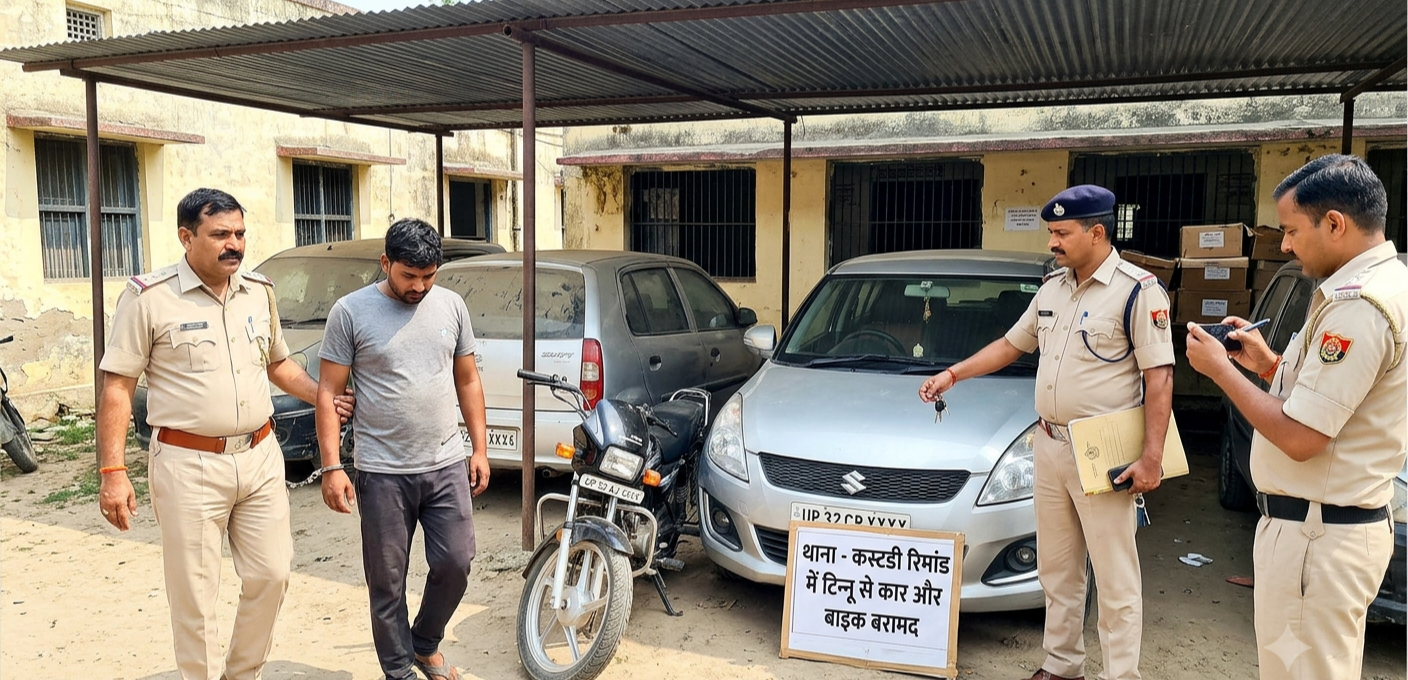 IMG 20260721 083220 - कस्टडी रिमांड में टिन्नू से कार और बाइक बरामद।