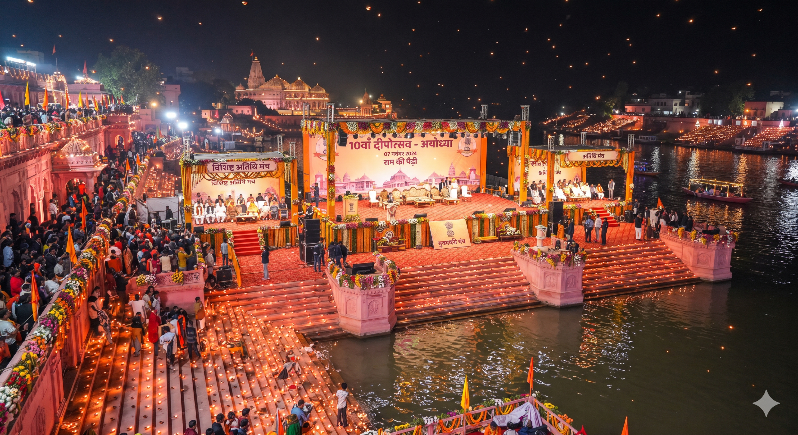 1793455553382 scaled - 07 नवंबर को 10वां दीपोत्सव, गुलाबी पत्थरों से सजी राम की पैड़ी, मुख्यमंत्री और विशिष्ट अतिथियों के लिए तैयार हो रहे 3 भव्य मंच।